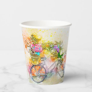 Bicycle and flowers personalised paper cups