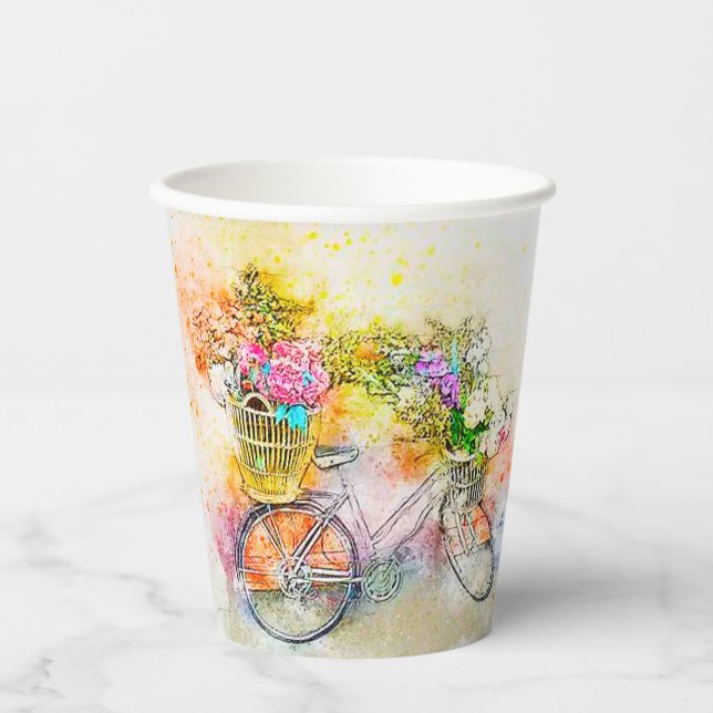 Bicycle and flowers personalised paper cups (Front)