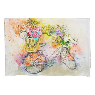 Bicycle and flowers  pillowcase