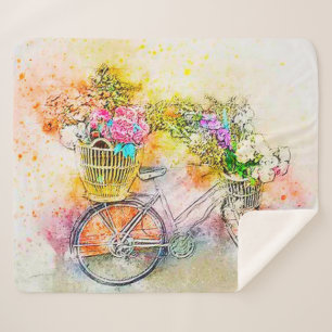 Bicycle and flowers sherpa blanket