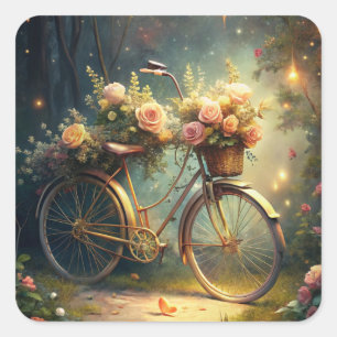 Bicycle and Flowers Square Sticker