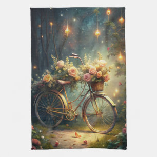 Bicycle and Flowers Tea Towel