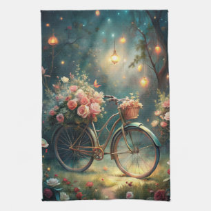 Bicycle and Flowers Tea Towel
