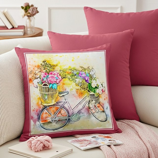 Bicycle and flowers  throw pillow (Creator Uploaded)