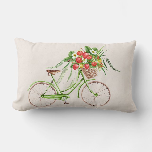 Bicycle and Strawberries Throw Pillow (Front)