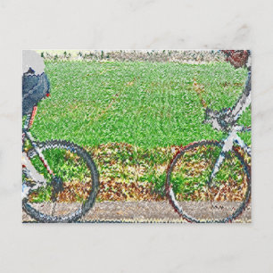 Bicycle Art, 2 Cyclists and Green Background Postcard