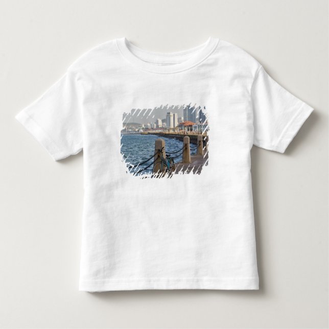 Bicycle at waterfront with Yantai city skyline, Toddler T-Shirt (Front)