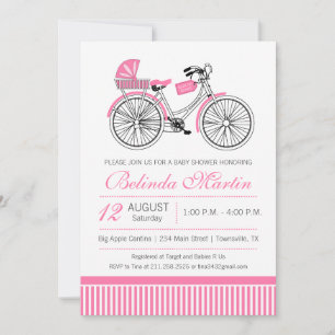 Bicycle Baby Shower Pink Invitation