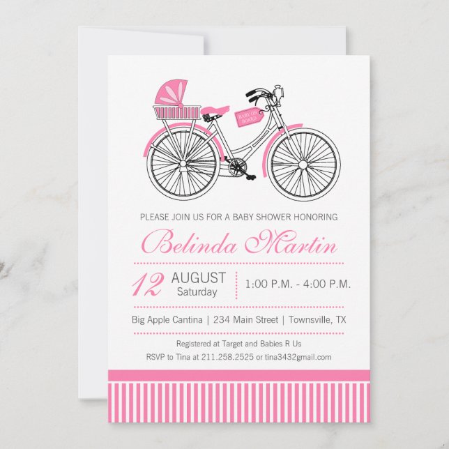 Bicycle Baby Shower Pink Invitation (Front)