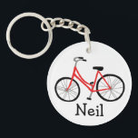 Bicycle Bike Cycle CUSTOM  Key Ring<br><div class="desc">Customise this cute keychain with your own text,  your name or anything else you like. Get ready to hit the road with this fun design,  hand drawn by me for you! Check my shop for lots more matching items and more colours!</div>