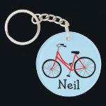 Bicycle Bike Cycle CUSTOM   Key Ring<br><div class="desc">Customise this cute keychain with your own text,  your name or anything else you like. Get ready to hit the road with this fun design,  hand drawn by me for you! Check my shop for lots more matching items and more colours!</div>
