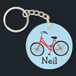 Bicycle Bike Cycle CUSTOM   Key Ring<br><div class="desc">Customise this cute keychain with your own text,  your name or anything else you like. Get ready to hit the road with this fun design,  hand drawn by me for you! Check my shop for lots more matching items and more colours!</div>