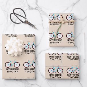Bicycle Bike Design Birthday Custom Name Wrapping Paper Sheet