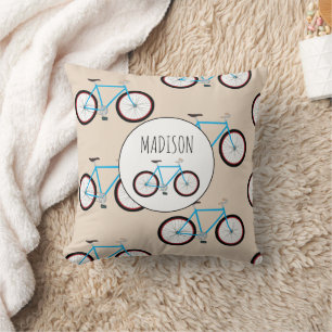 Bicycle Bike Pattern Custom Name Cushion