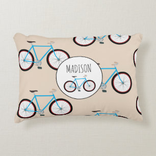 Bicycle Bike Pattern Custom Name Decorative Cushion
