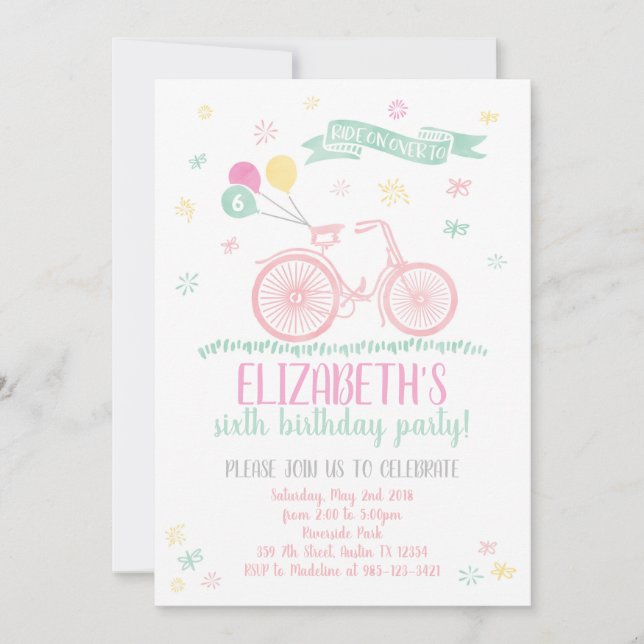 Bicycle Birthday Invitation, or Any Bike Event Invitation (Front)