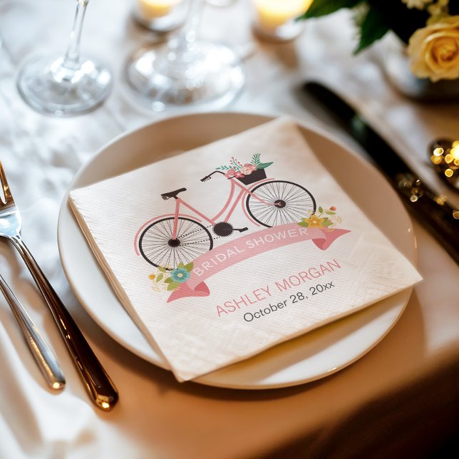 Bicycle Bridal Shower Elegant Chic Pink Flowers Napkin (Creator Uploaded)