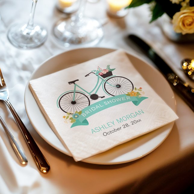 Bicycle Bridal Shower Party Mint Green Floral Napkin (Creator Uploaded)