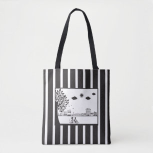 Bicycle Built for Two Black & White Striped Tote Bag
