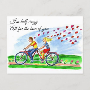 Bicycle Built For Two Valentine Love Postcard
