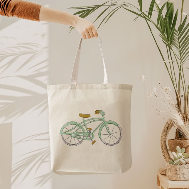 Bicycle Canvas Tote Bag (Green bicycle canvas market tote bag.)