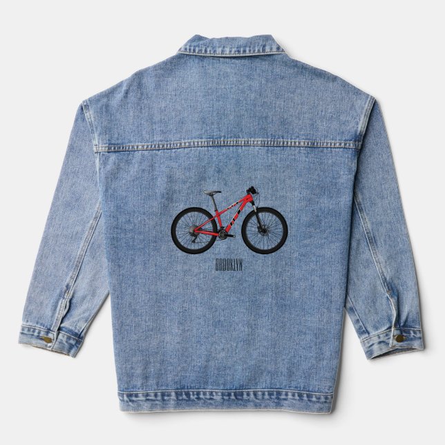 Bicycle cartoon illustration denim jacket (Back)