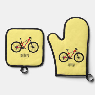 Bicycle cartoon illustration oven mitt & pot holder set