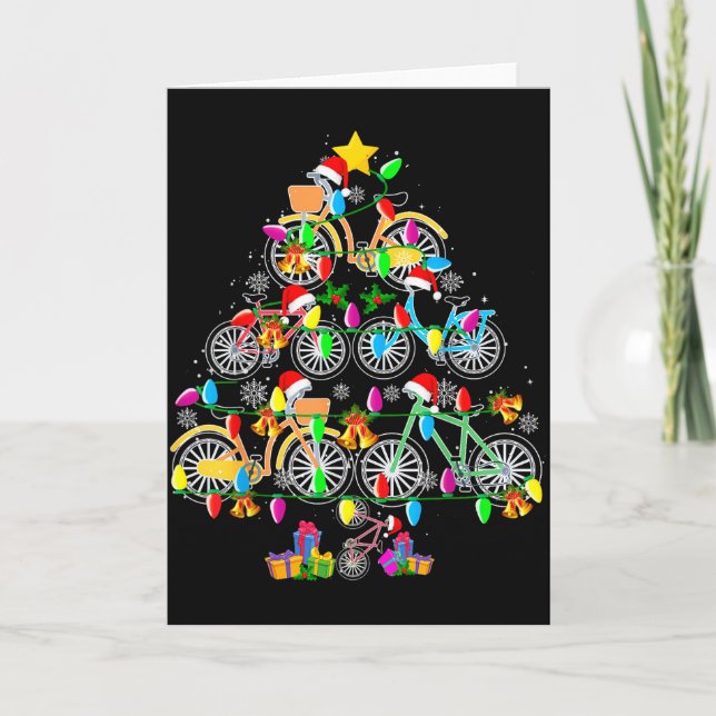 Bicycle Christmas Tree Funny Santa Bicycle Lover B Card (Front)