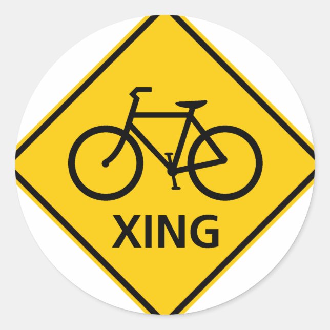 Bicycle Crossing Highway Sign Classic Round Sticker (Front)