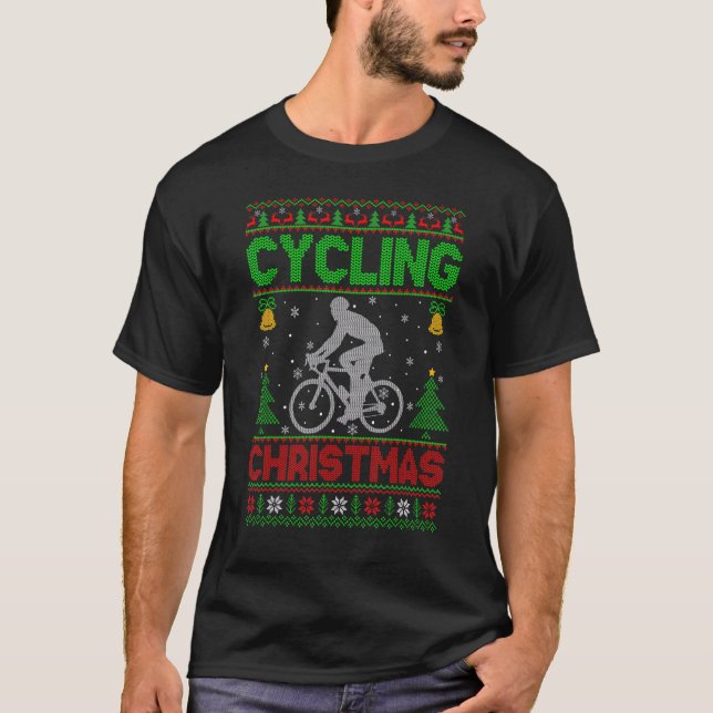 Bicycle Cycling Sports  Xmas Ugly Cycling Christma T-Shirt (Front)