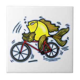 BICYCLE FISH funny Sparky cartoon gift Tile