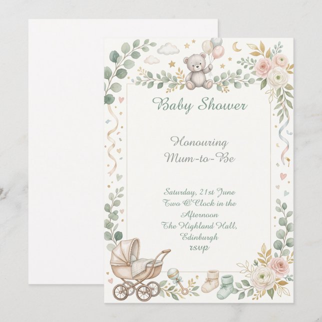 Bicycle Floral Baby Shower Invitation (Front/Back)