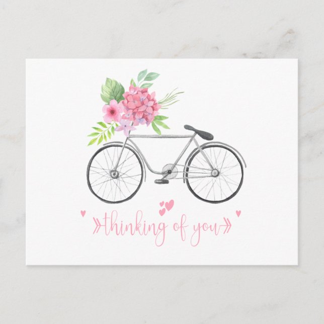 Bicycle Floral Bouquet Script Font Thinking of You Postcard (Front)