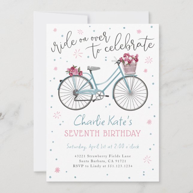 Bicycle Flowers Birthday Party Event Invitation (Front)