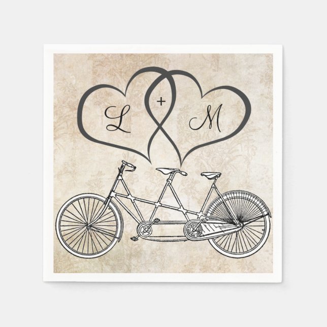 Bicycle for Two Hearts Wedding Personalised Napkin (Front)