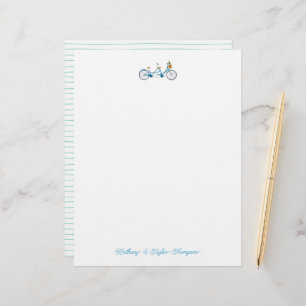 Bicycle for Two Watercolor Tandem Bike & Names Custom Letterhead