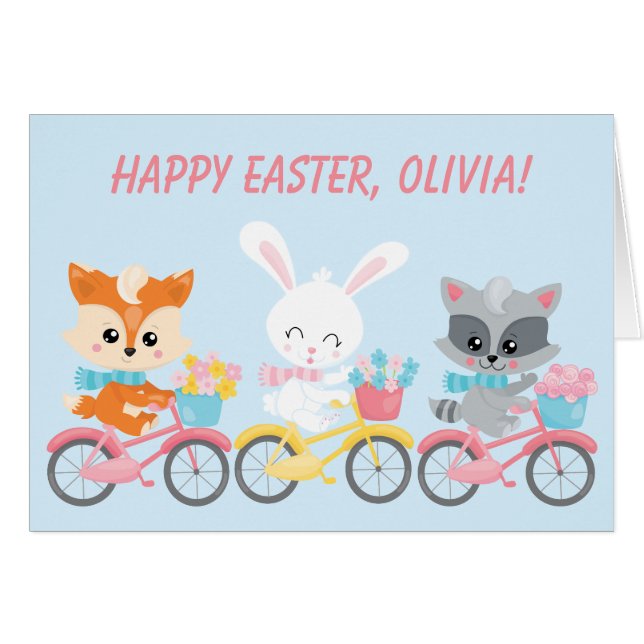Bicycle Fox, Bunny, and Racoon Kids Easter (Front Horizontal)