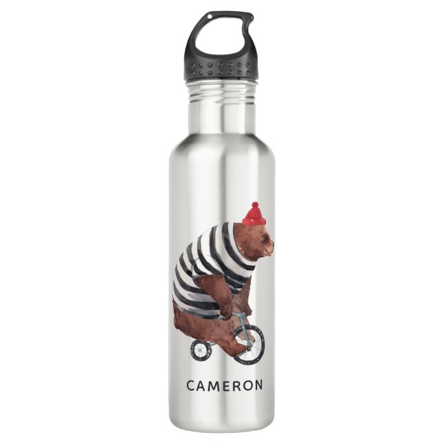 Bicycle Fun Bear | Add Your Name 710 Ml Water Bottle (Front)
