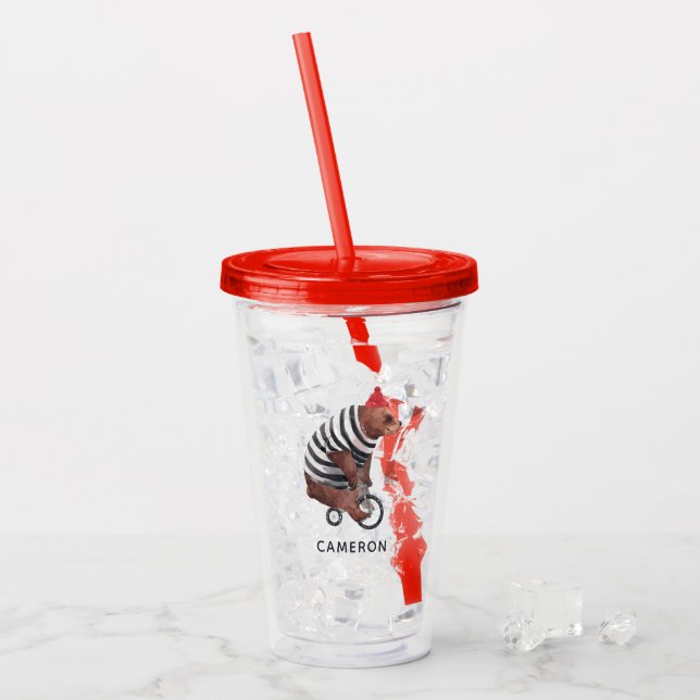 Bicycle Fun Bear | Add Your Name Acrylic Tumbler (Front Ice)