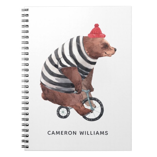 Bicycle Fun Bear | Add Your Name Notebook (Front)