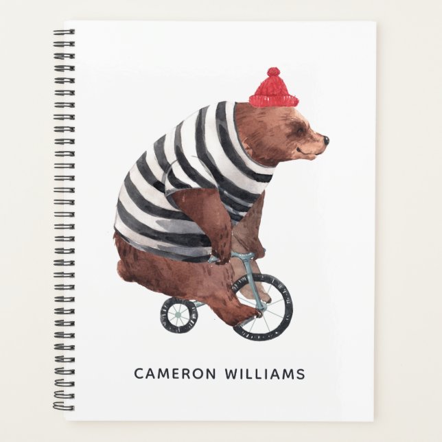Bicycle Fun Bear | Add Your Name Planner (Front)