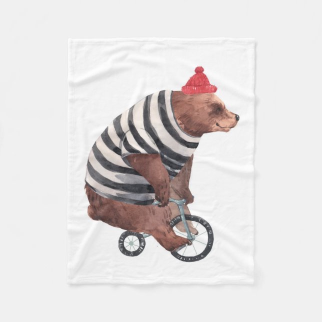 Bicycle Fun Bear Fleece Blanket (Front)