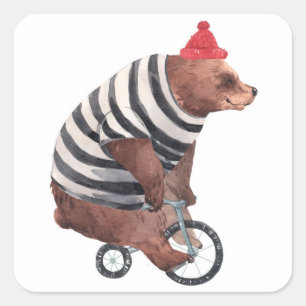 Bicycle Fun Bear Square Sticker