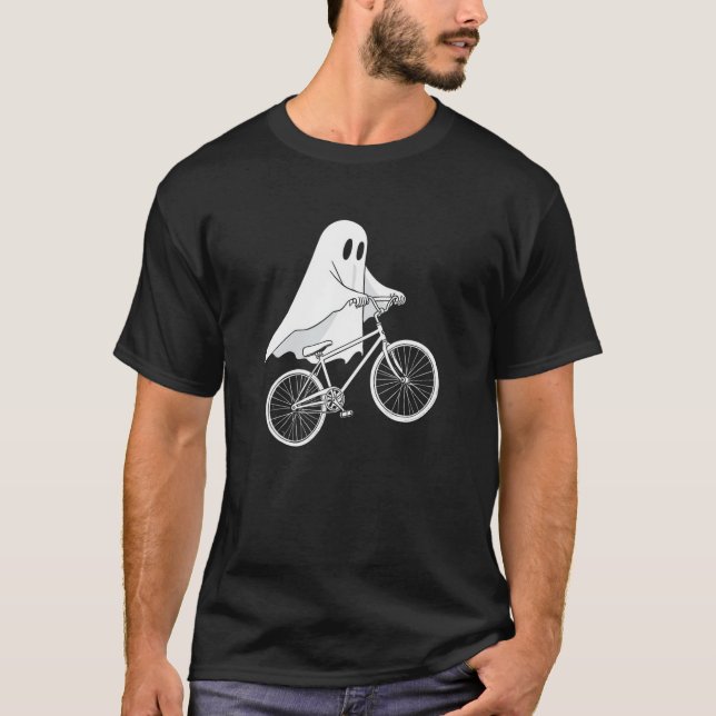 Bicycle Ghost Rider Spooky Halloween Cyclist T-Shirt (Front)