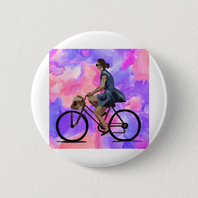 Bicycle Girl 6 Cm Round Badge (Front)