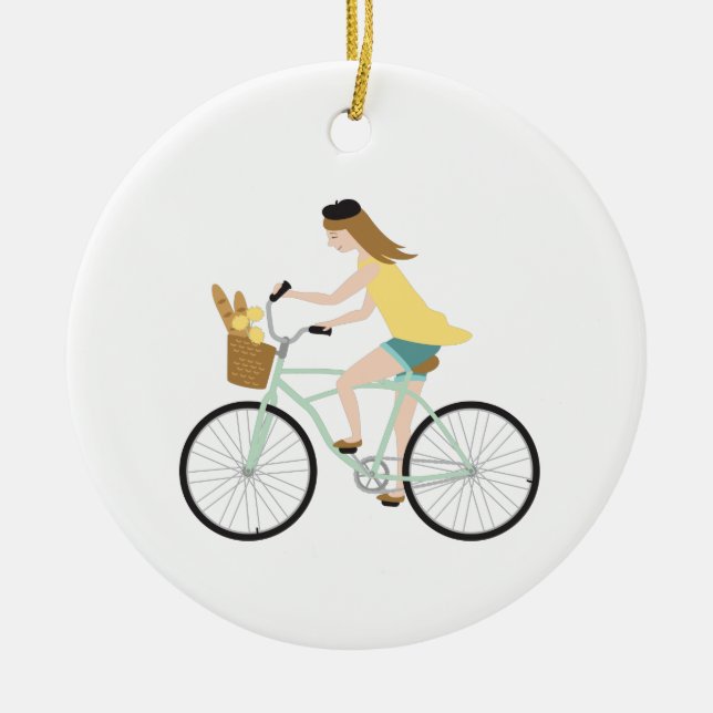 Bicycle Girl Ceramic Tree Decoration (Front)