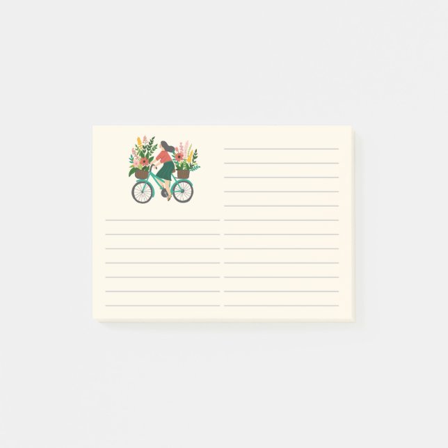Bicycle Girl Flowers Grocery Shopping List Post-it Notes (Front)