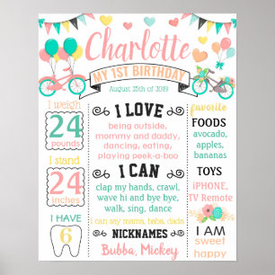 Bicycle Hearts Spring Birthday chalkboard Poster