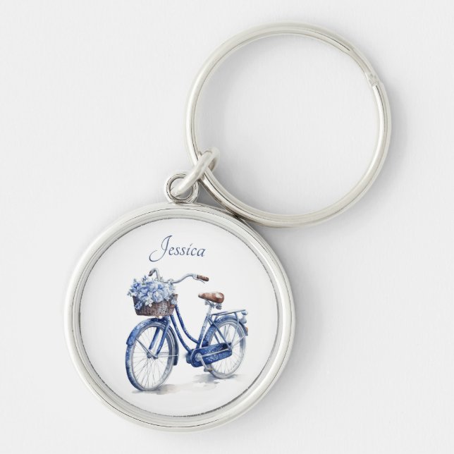 Bicycle in Delft Blue customisable Key Ring (Front)