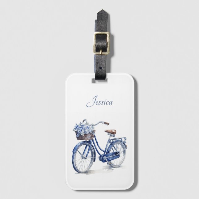 Bicycle in Delft Blue customisable Luggage Tag (Front Vertical)
